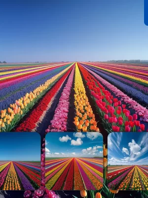 Midjourney Prompt Tulip Field Colorful Bloom Horizon Sky Landscape Photography