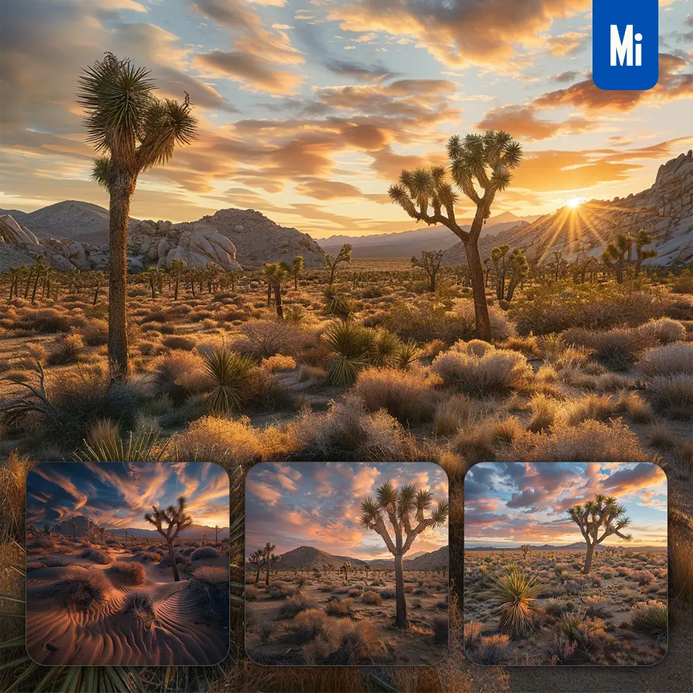 Midjourney Prompt Vast Desert Rock Joshua Tree Sunset Landscape Photography