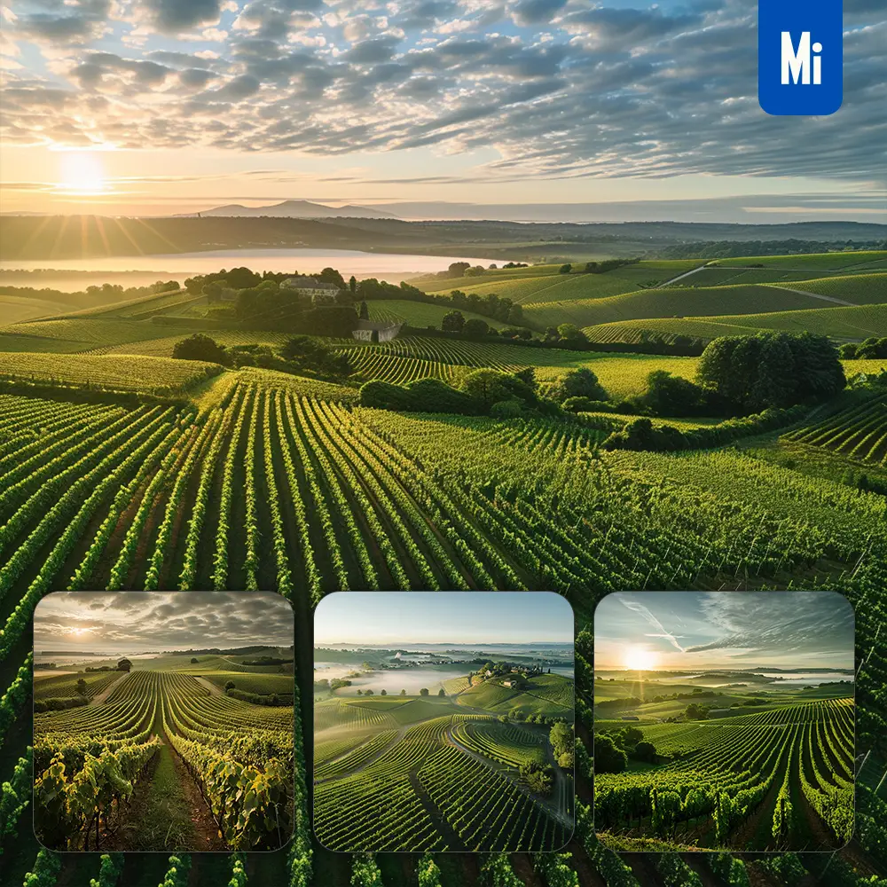 Midjourney Prompt Vineyard Wine Estate Field Morning Hill Grapevine Landscape Photography