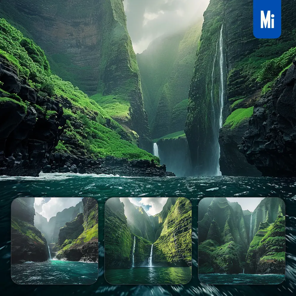 Midjourney Prompt Water Coast Tropical Scenery Cliff Seawater Sea Waterfall Landscape Photography