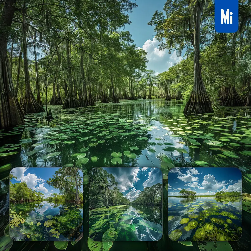 Midjourney Prompt Water Green Everglade Tree Cypress Selva Hylaea Landscape Photography