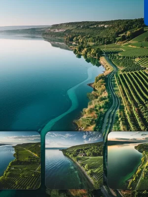 Midjourney Prompt Water Lake Hillside Vineyard Field Green Lakeshore Landscape Photography