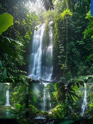 Midjourney Prompt Waterfall Tropical Jungle Green Lush Foliage Landscape Photography