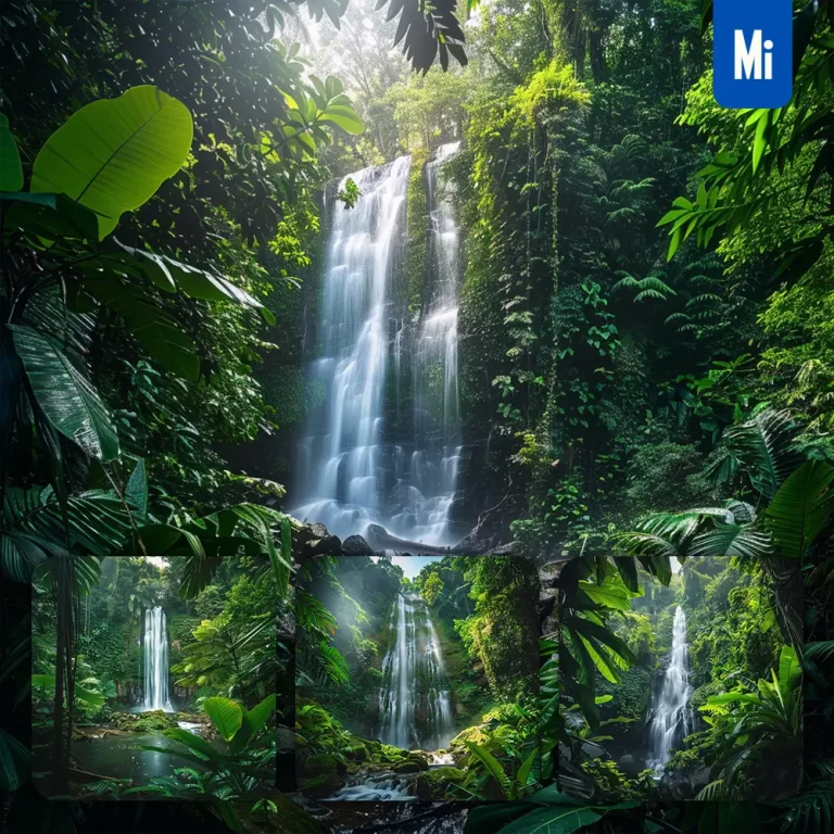 midjourney prompt waterfall tropical jungle green lush foliage landscape photography