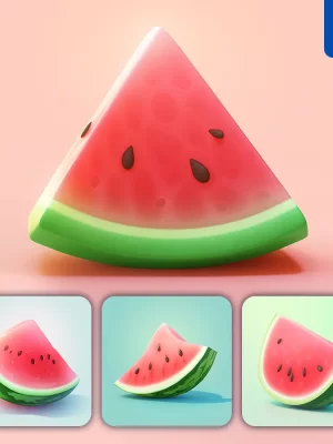 Midjourney Prompt Watermelon 3d Icon Game Cartoon Cute Lovely