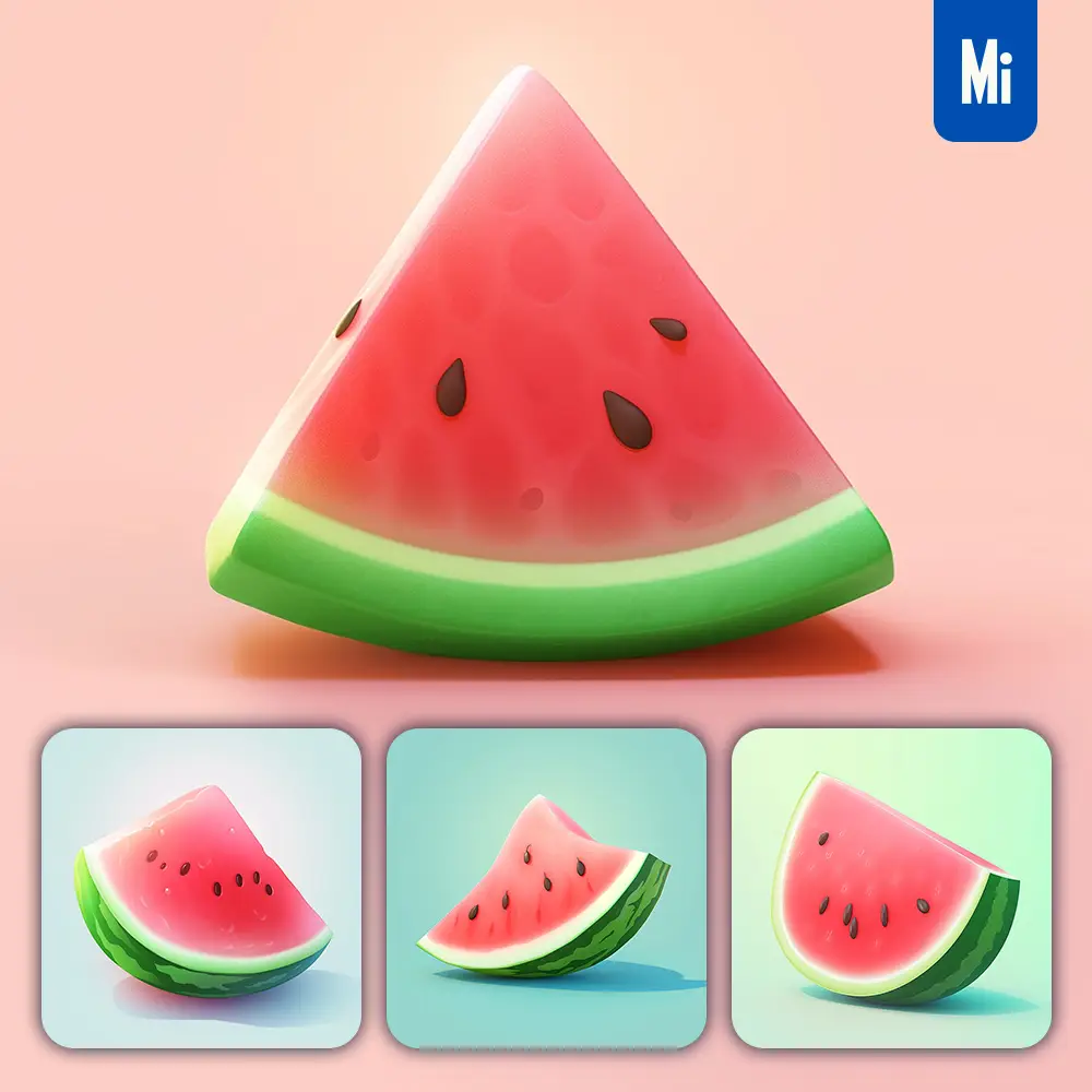 Midjourney Prompt Watermelon 3d Icon Game Cartoon Cute Lovely