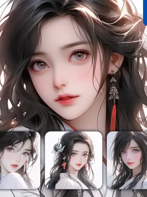 Midjourney Prompt White Chinese Beautiful Asian Woman Fairy Girl Lady Face Portrait Animation Cartoon Painting