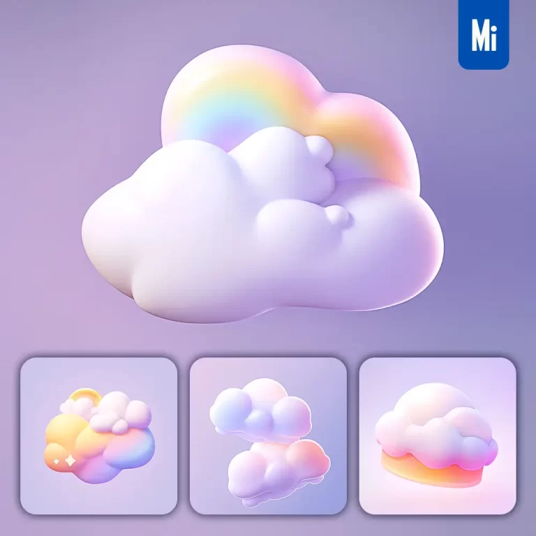 midjourney prompt white cloud 3D icon game cartoon cute lovely