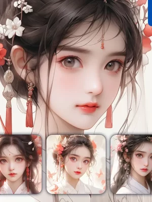 Midjourney Prompt White Fairy Chinese Beautiful Asian Woman Girl Lady Face Portrait Animation Cartoon Painting