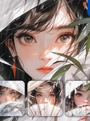 Midjourney Prompt White Fairy Fan Eyes Chinese Beautiful Asian Woman Girl Lady Face Portrait Animation Cartoon Painting