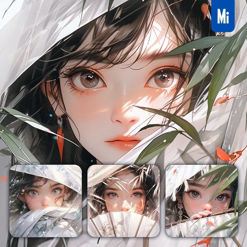 Midjourney Prompt White Fairy Fan Eyes Chinese Beautiful Asian Woman Girl Lady Face Portrait Animation Cartoon Painting