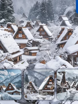 Midjourney Prompt Winter House Snow Mountain Village Hamlet Landscape Photography