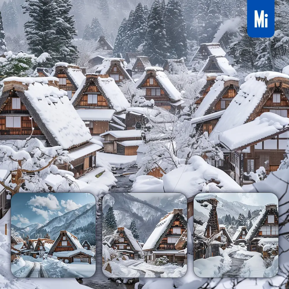 Midjourney Prompt Winter House Snow Mountain Village Hamlet Landscape Photography