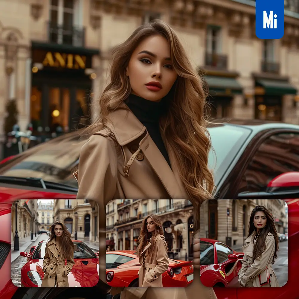 Midjourney Prompt Woman Coat Lady Elegance Fashion Handsome Luxury Watch Street Car Photography