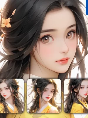 Midjourney Prompt Yellow Chinese Beautiful Asian Woman Girl Lady Face Portrait Animation Cartoon Painting