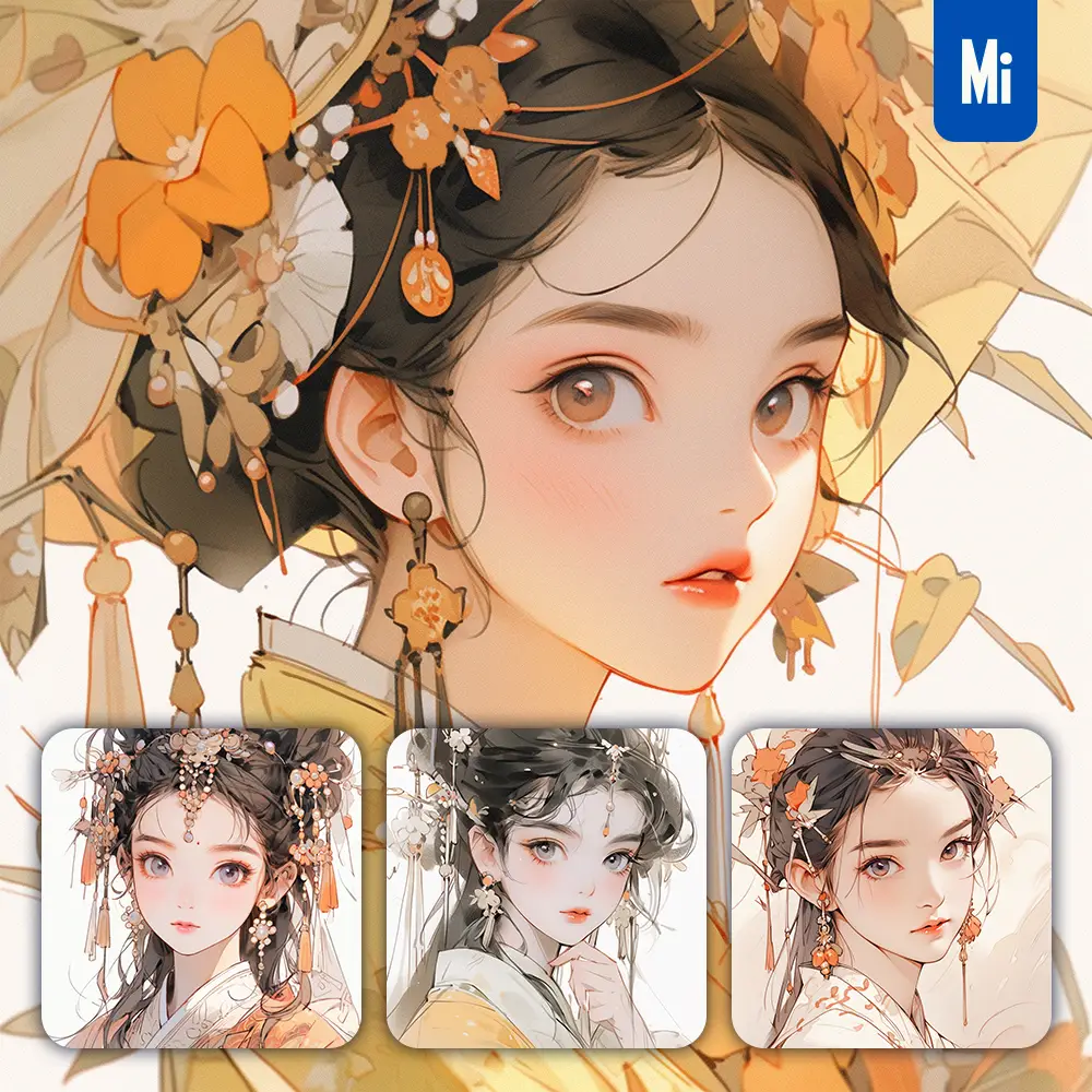 Midjourney Prompt Yellow Headgear Beautiful Woman Girl Lady Face Portrait Animation Cartoon Painting