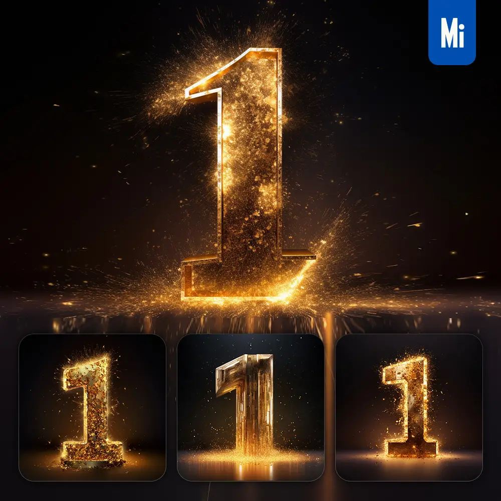 Midjourney Prompt 1 Number Golden Sparkling Lighting Material 3d
