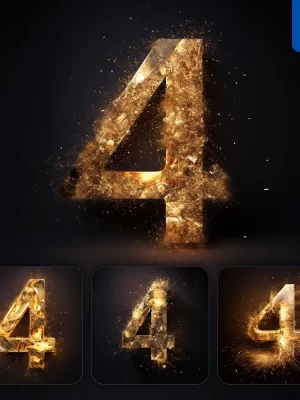 Midjourney Prompt 4 Number Golden Sparkling Lighting Material 3d