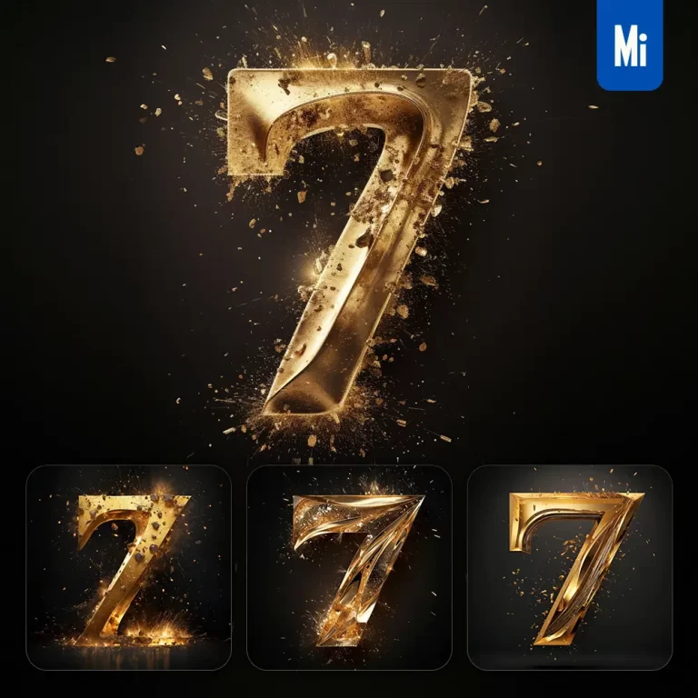 midjourney prompt 7 number golden sparkling lighting material 3D