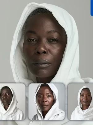 Midjourney Prompt African Woman Girl Lady Old White Hoodie Portrait Photography