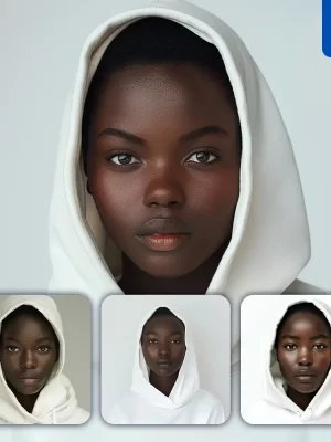 Midjourney Prompt African Woman Girl Lady White Hoodie Portrait Photography