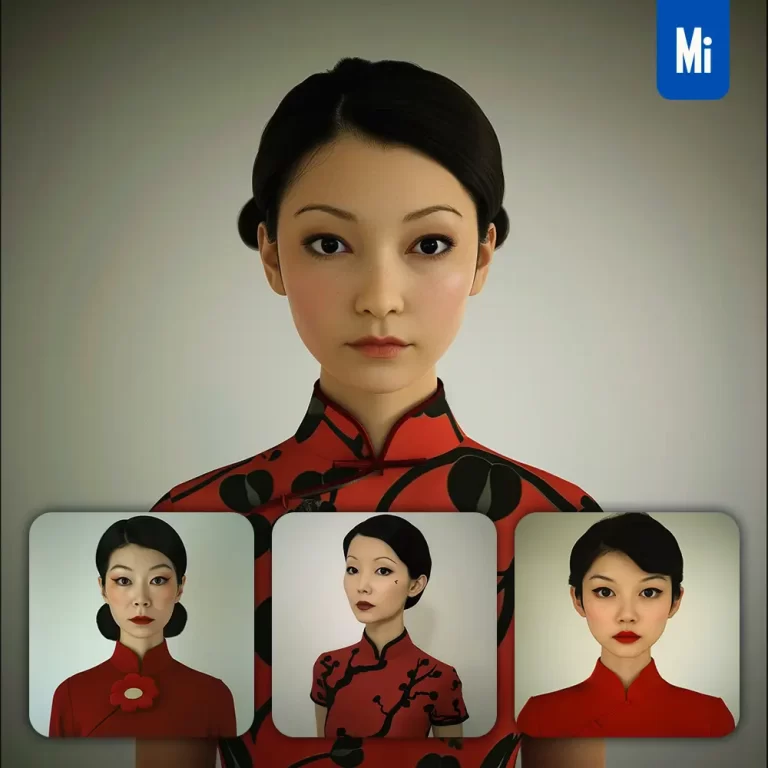 midjourney prompt Asian China Chinese grotesque dark exaggerated cheongsam dress woman girl lady face portrait animation cartoon painting