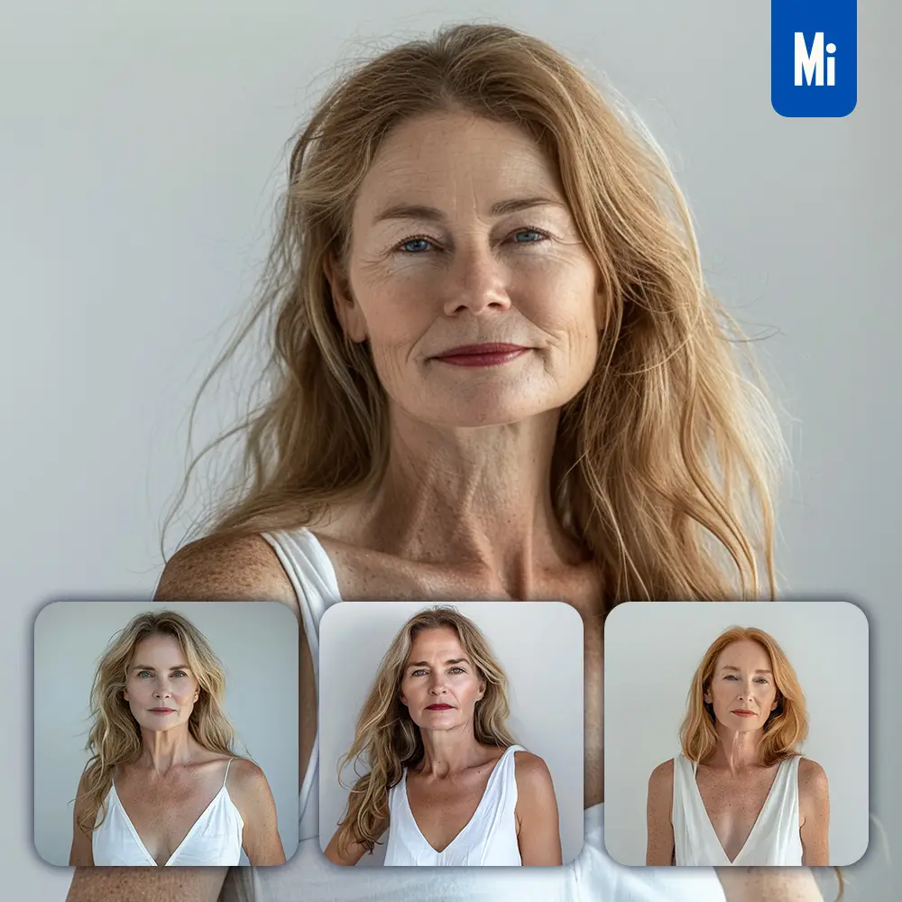 midjourney prompt Canadian woman girl lady old short hair white dress portrait photography