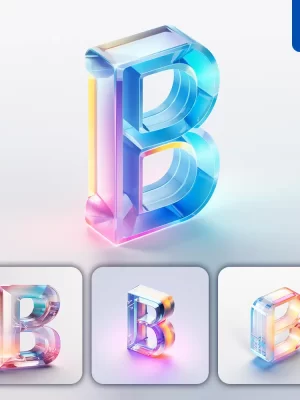 Midjourney Prompt B 3d Letter Glass C4d Transparent Crystal