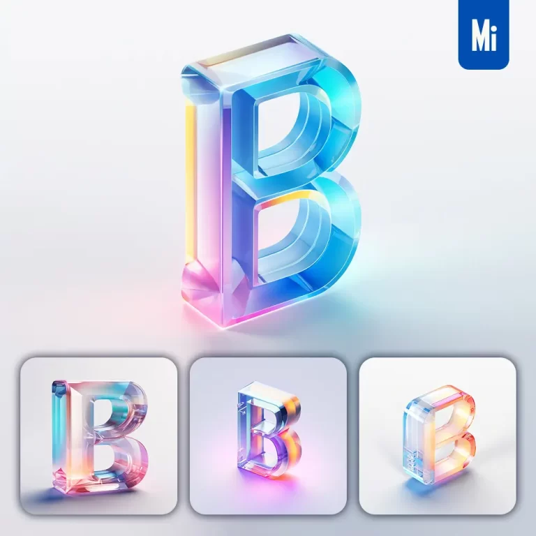 midjourney prompt B 3D letter glass C4D transparent crystal