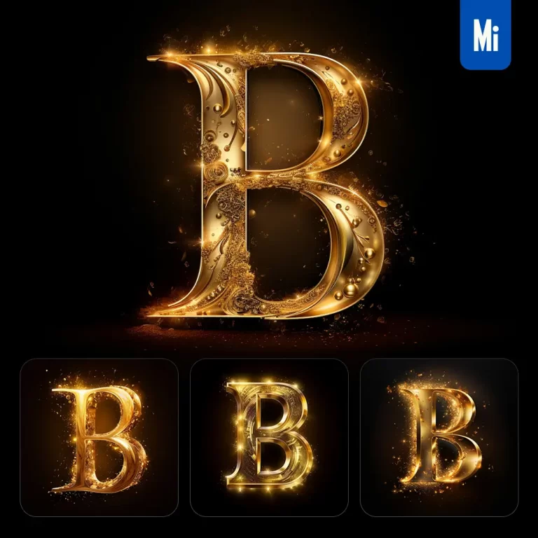 midjourney prompt B letter golden sparkling lighting material 3D
