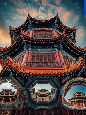 Midjourney Prompt Chinese Ancient Architectural Tower Low Angle Photography