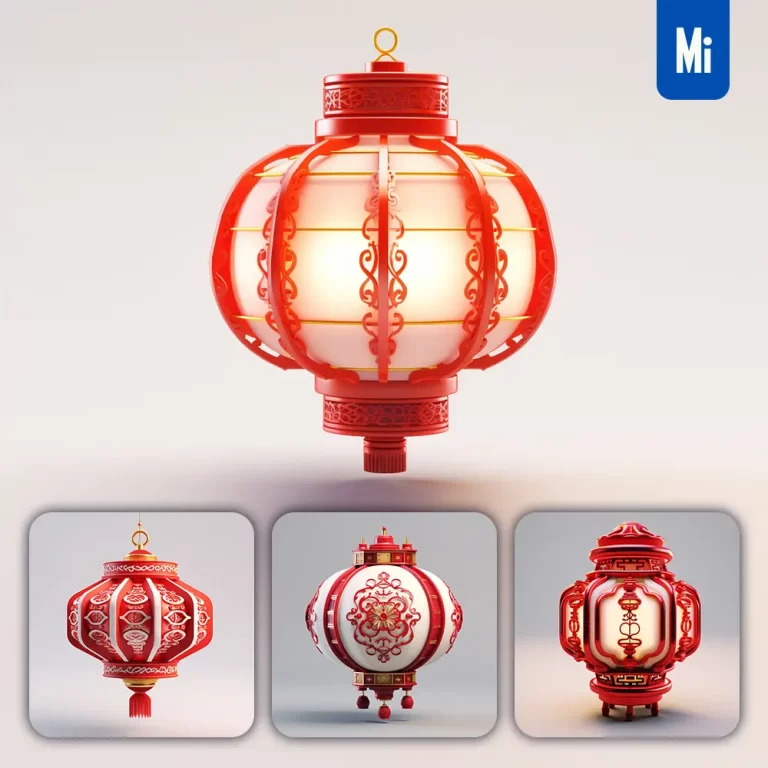 midjourney prompt Chinese red lantern white C4D 3D icon cartoon