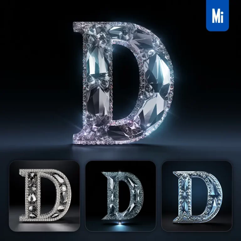 midjourney prompt D letter glass crystal 3D transparent