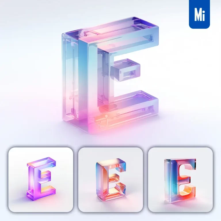 midjourney prompt E 3D letter glass C4D transparent crystal