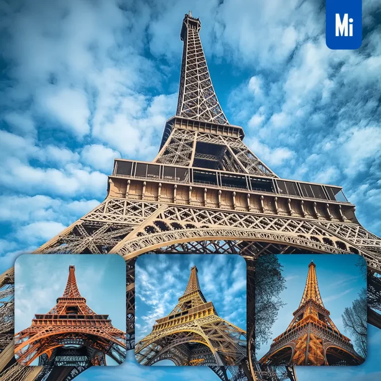 midjourney prompt Eiffel Tower Paris France architectural low angle photography
