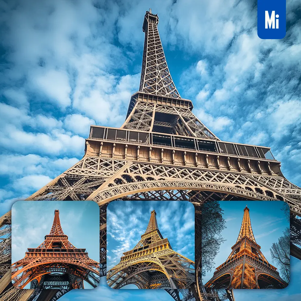 midjourney prompt Eiffel Tower Paris France architectural low angle photography