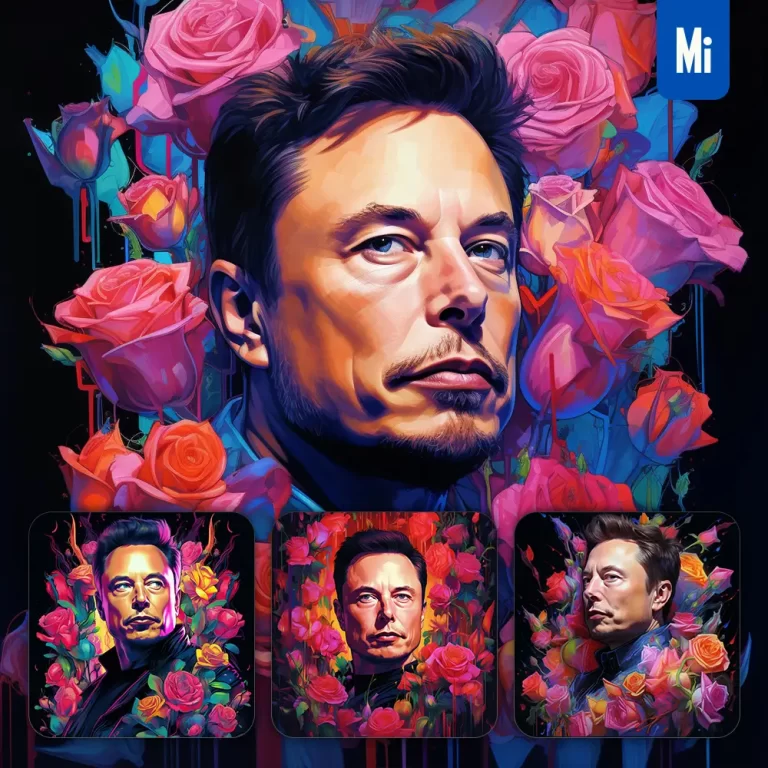 midjourney prompt Elon Musk front head face flowers artist colorful painting illustration tattoo pattern
