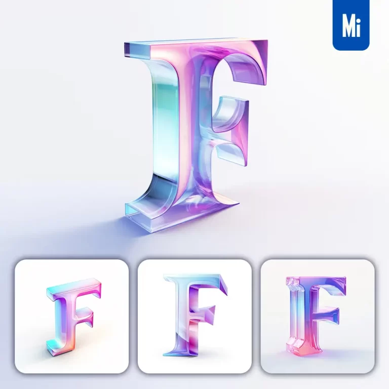 midjourney prompt F 3D letter glass C4D transparent crystal