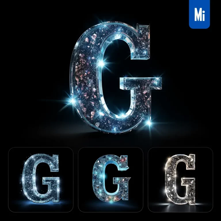 midjourney prompt G letter glass crystal 3D transparent