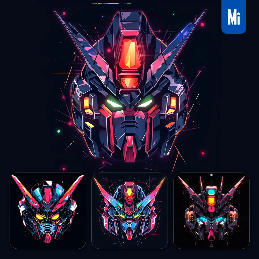 Midjourney Prompt Gundam Cartoon Japanese Animation Portrait Vector Illustration Art Colorful