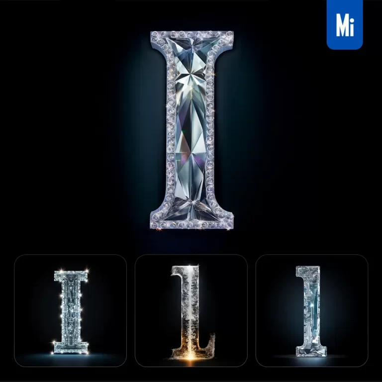 midjourney prompt I letter glass crystal 3D transparent