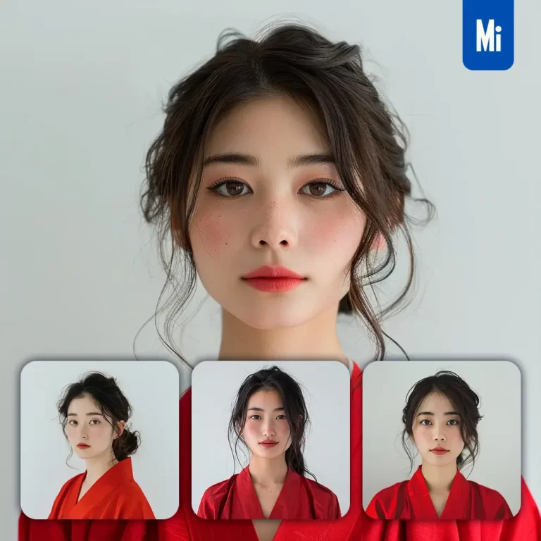 midjourney prompt Japanese woman girl lady red kimono portrait photography