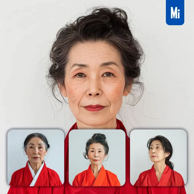 midjourney prompt Japanese woman girl lady red old kimono portrait photography