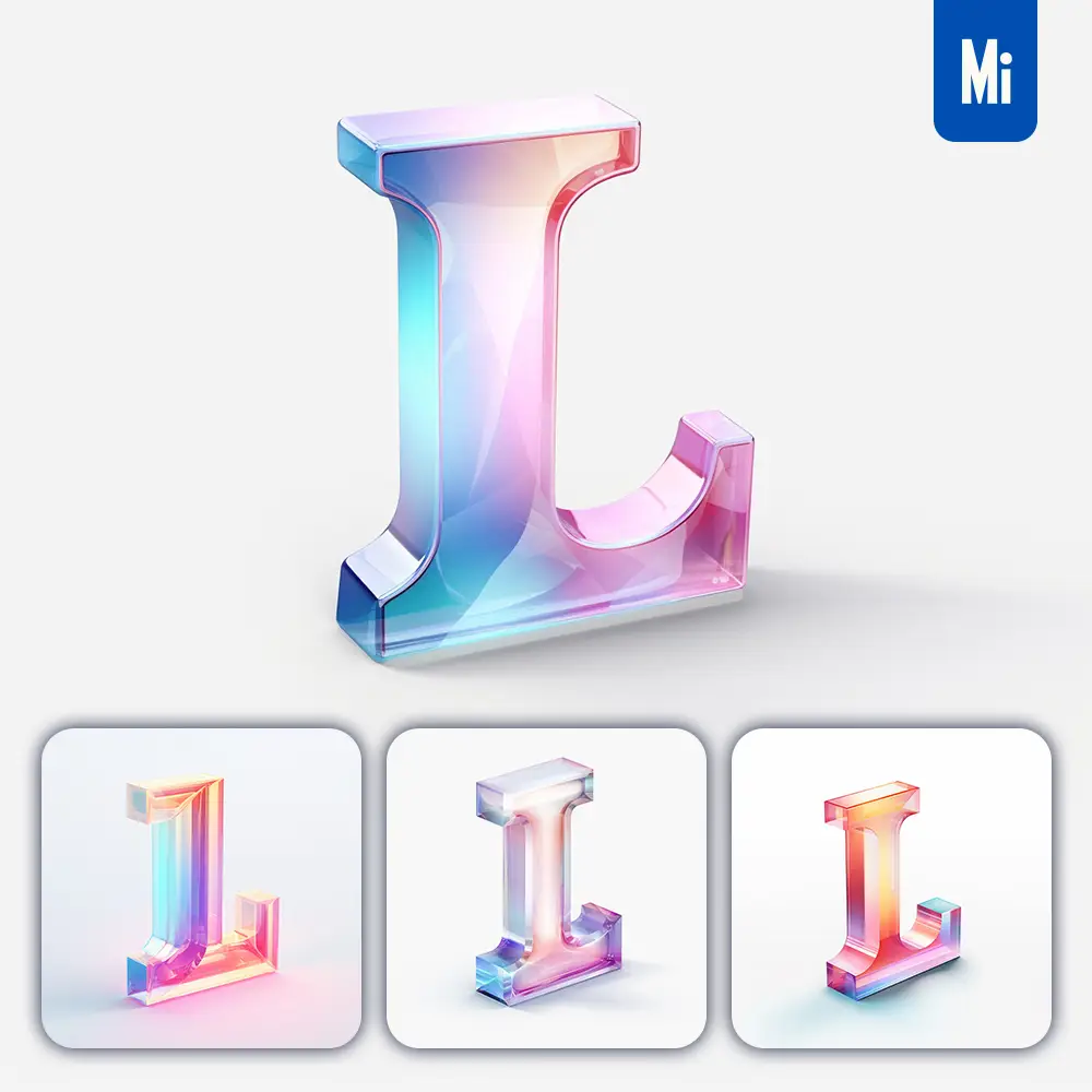 midjourney prompt L 3D letter glass C4D transparent crystal