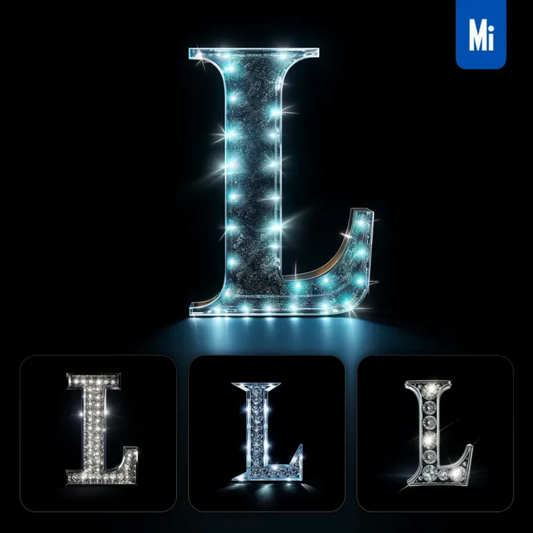 midjourney prompt L letter glass crystal 3D transparent