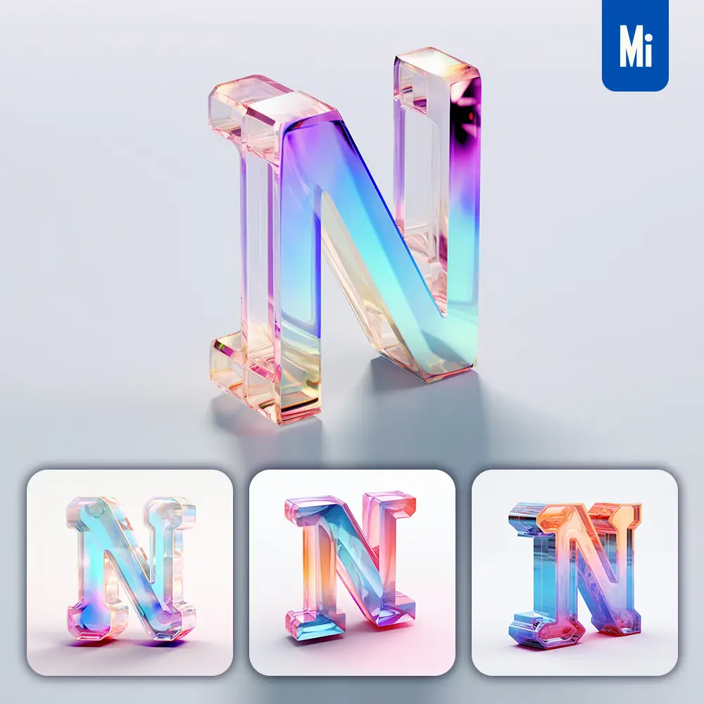 Midjourney Prompt N Letter Glass C4d Transparent Crystal