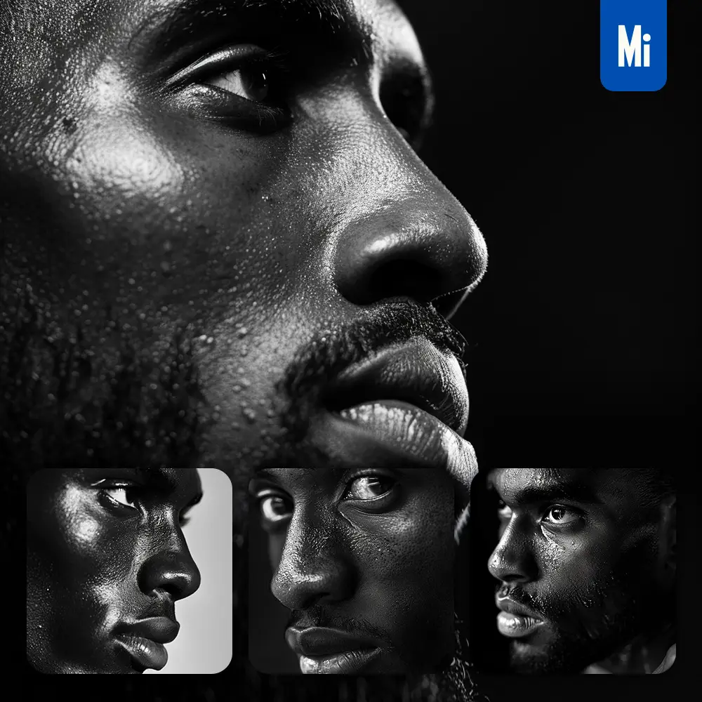 midjourney prompt NBA basketball player African man male face head portrait black and white photography