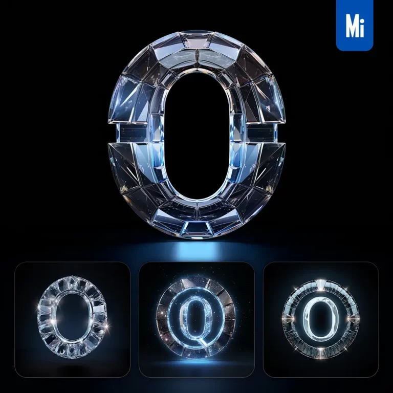 midjourney prompt O letter glass crystal 3D transparent