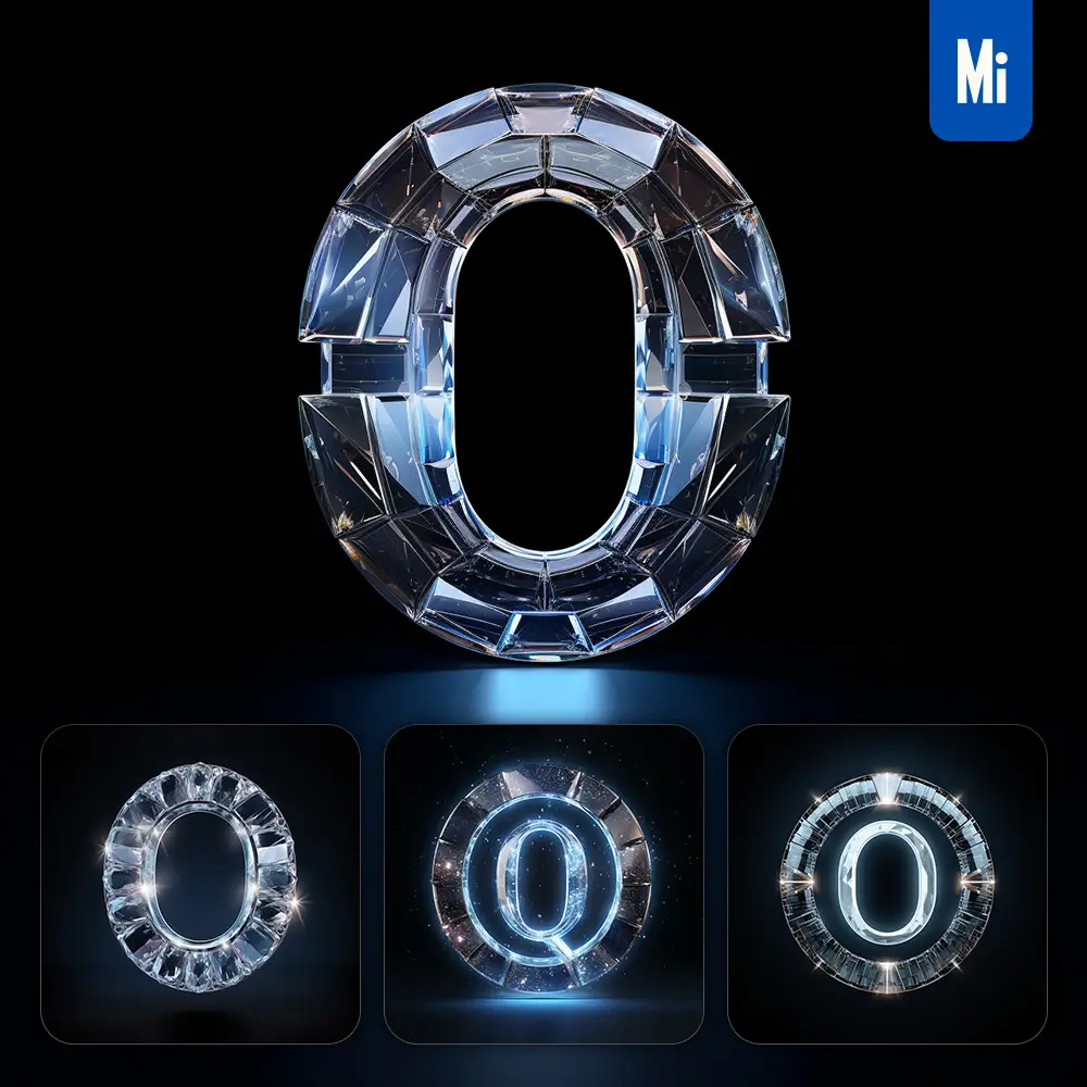 midjourney prompt O letter glass crystal 3D transparent