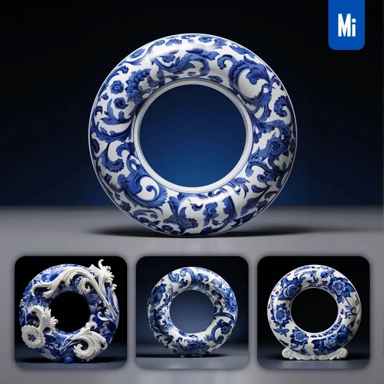 midjourney prompt O letter porcelain blue Chinese China pattern 3D